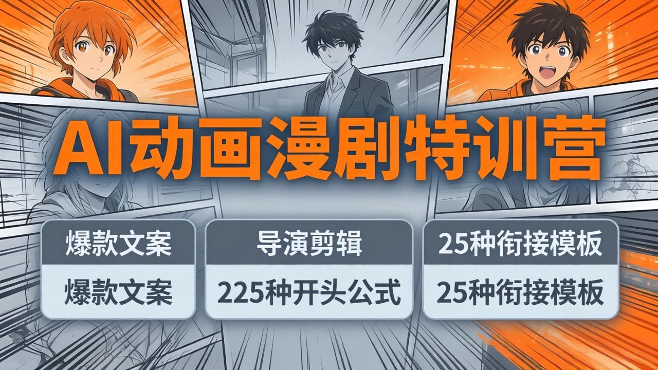 AI动画漫剧特训营：爆款文案+导演剪辑：225种开头公式+25种衔接模板，两小时剪电影级大片-悟思笔记，一个低调的学习营。