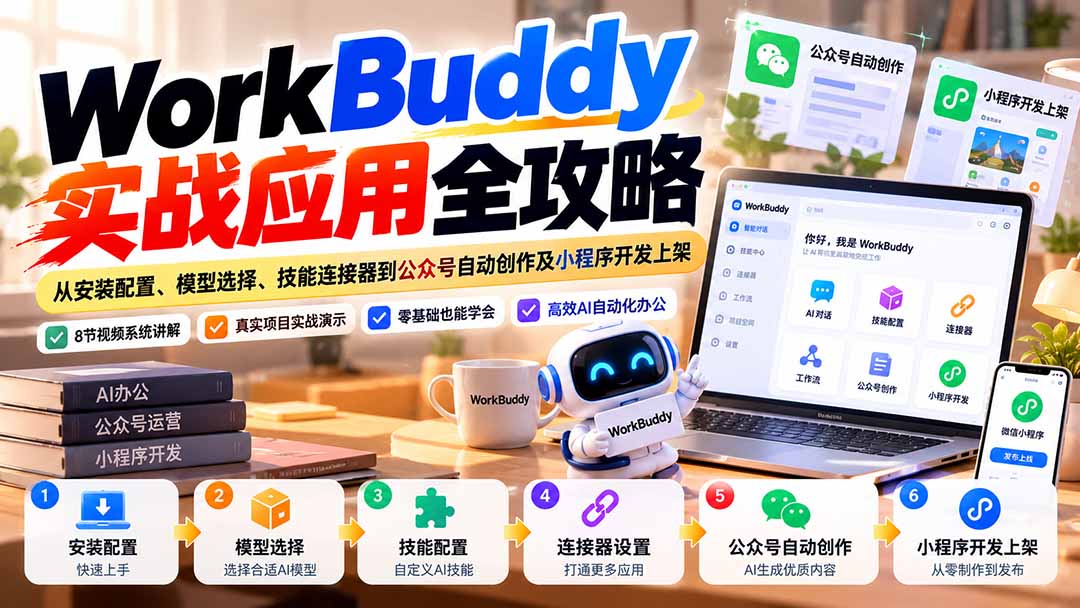 WorkBuddy 实战应用全攻略：从安装配置、模型选择、技能连接器到公众号自动创作及小程序开发上架-悟思笔记，一个低调的学习营。
