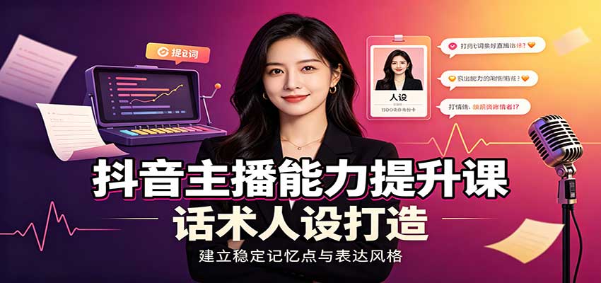 抖音主播能力提升课：账号底层逻辑，直播间搭建调试，话术人设打造全套教学-悟思笔记，一个低调的学习营。