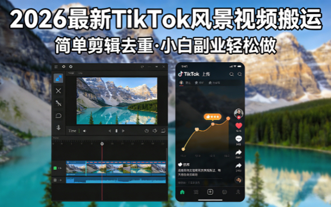 2026最新TikTok风景视频搬运简单剪辑去重小白副业月入 8000-悟思笔记，一个低调的学习营。