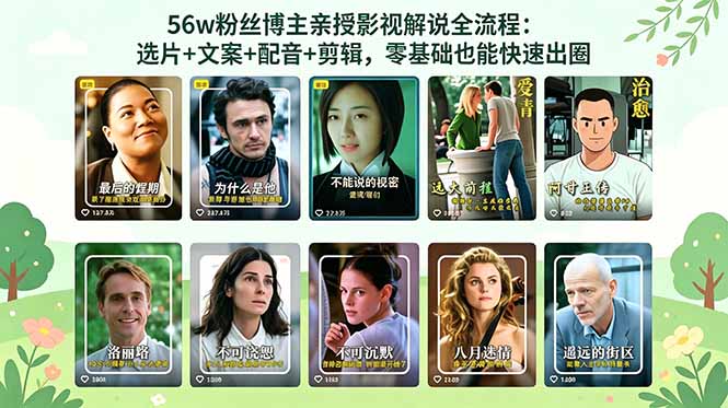 56万粉丝博主亲授影视解说全流程：选片+文案+配音+剪辑，零基础也能快速出圈-悟思笔记，一个低调的学习营。