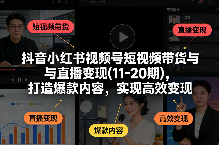 抖音小红书视频号短视频带货与直播变现(10-21期)，打造爆款内容，实现高效变现(更新05月08日)-悟思笔记，一个低调的学习营。