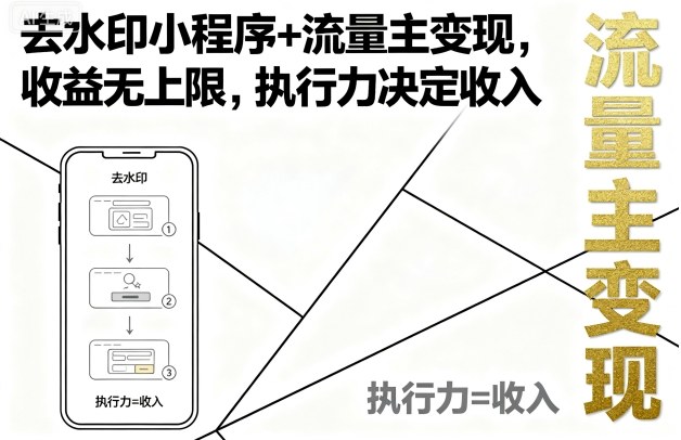 去水印小程序+流量主变现，收益无上限，执行力决定收入-悟思笔记，一个低调的学习营。