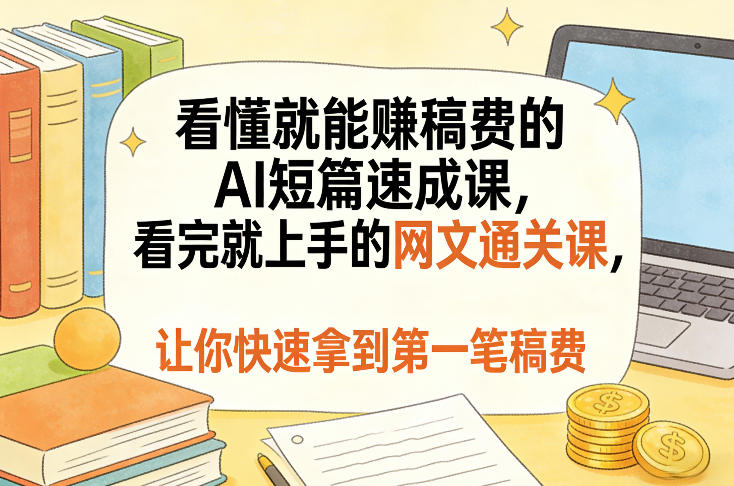 看懂就能賺稿费的AI短篇速成课，看完就上手的网文通关课，让你快速拿到第一笔稿费(更新5月)-悟思笔记，一个低调的学习营。