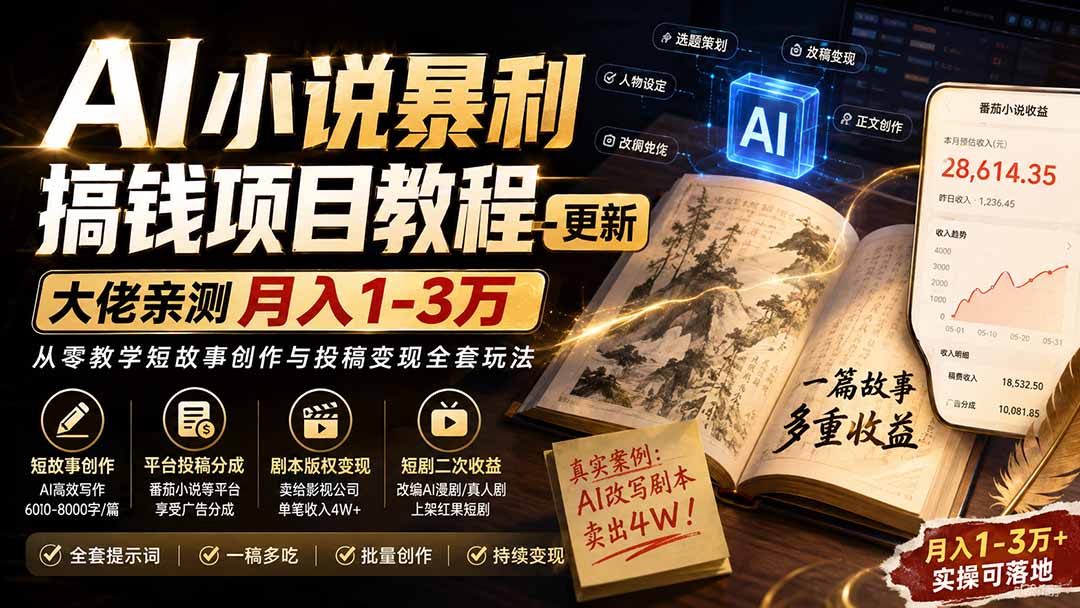 AI小说短故事暴利搞钱项目教程-更新，大佬亲测月入1-3万，从零教学短故事创作与投稿变现全套玩法-悟思笔记，一个低调的学习营。