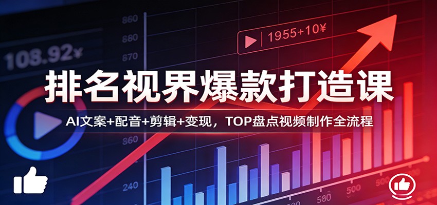 排名视界爆款打造课：AI文案+配音+剪辑+变现，TOP盘点视频制作全流程-悟思笔记，一个低调的学习营。