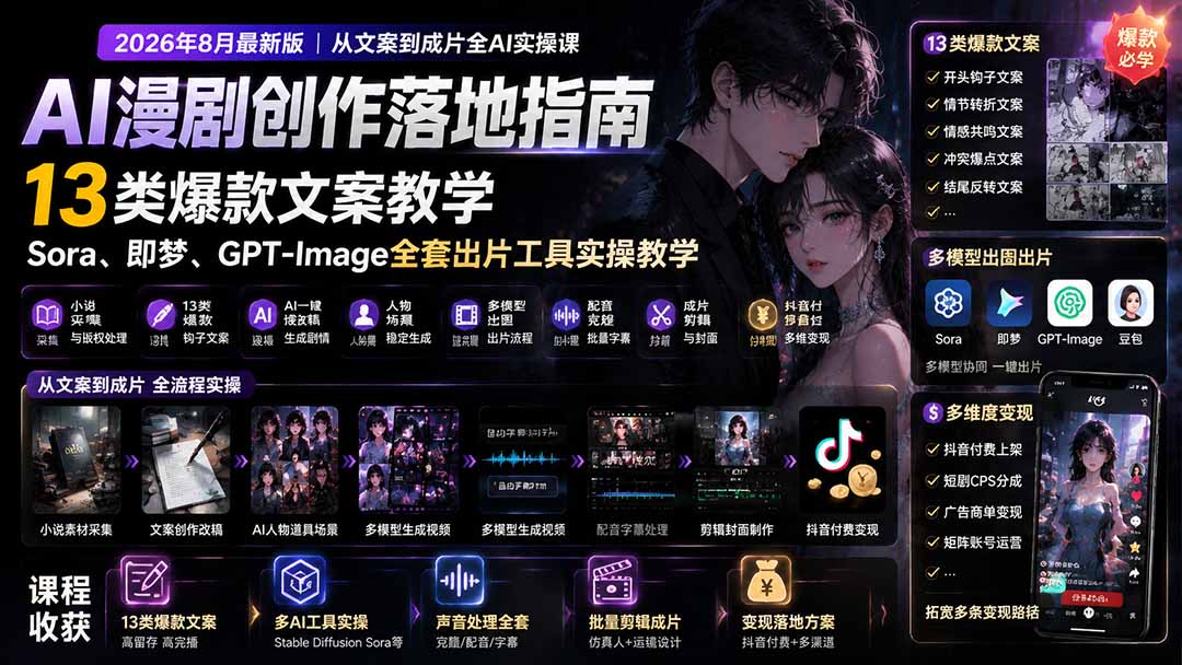 AI漫剧创作落地指南｜13类爆款文案教学，Sora、即梦、GPT-Image全套出片工具实操教学-悟思笔记，一个低调的学习营。