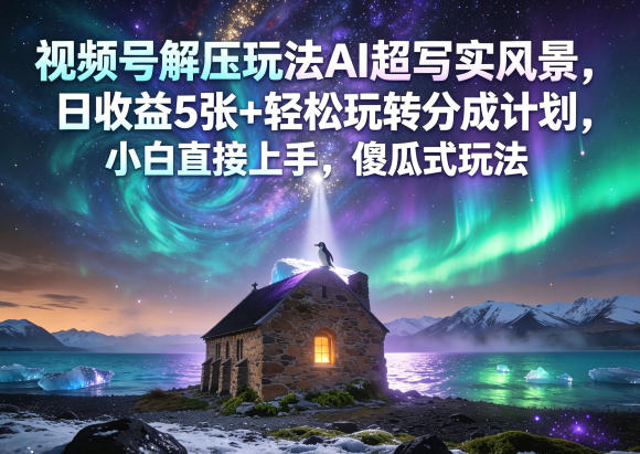 视频号解压玩法AI超写实风景，日收益5张+轻松玩转分成计划，小白直接上手，傻瓜式玩法-悟思笔记，一个低调的学习营。