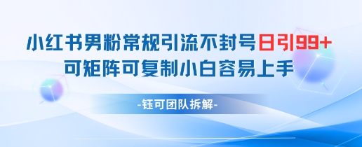 小红书男粉常规引流不封号日引99+变现简单 可矩阵可复制小白容易上手-悟思笔记，一个低调的学习营。