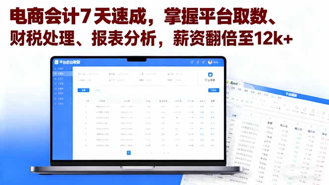 电商会计7天速成，掌握平台取数、财税处理、报表分析，薪资翻倍至12k+-悟思笔记，一个低调的学习营。