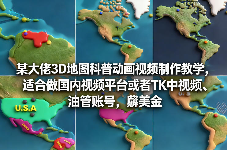 某大佬3D地图科普动画视频制作教学，适合做国内视频平台或者TK中视频、油管账号，賺美金-悟思笔记，一个低调的学习营。
