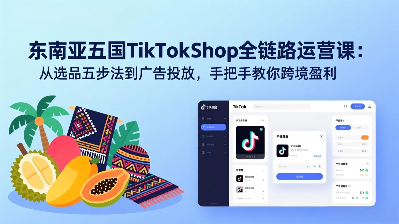 东南亚五国TikTok Shop全链路运营课：从选品五步法到广告投放，手把手教你跨境盈利-悟思笔记，一个低调的学习营。