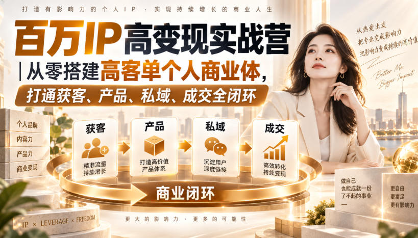 百万IP高变现实战营｜从零搭建高客单个人商业体，打通获客、产品、私域、成交全闭环​-悟思笔记，一个低调的学习营。