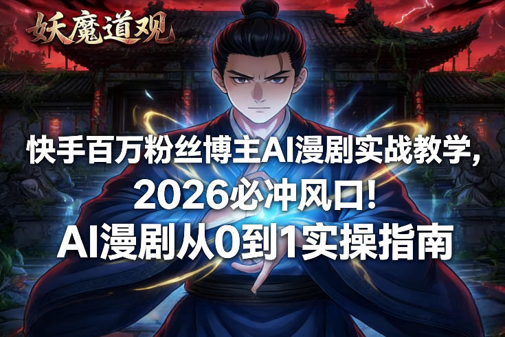 快手百万粉丝博主AI漫剧实战教学，2026必冲风口！AI漫剧从0到1实操指南-悟思笔记，一个低调的学习营。