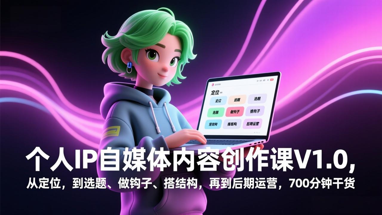 个人IP自媒体内容创作课V1.0，从定位，到选题、做钩子、搭结构，再到后期运营，700分钟干货-悟思笔记，一个低调的学习营。