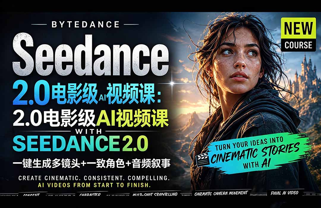 Seedance 2.0电影级AI视频课：一键生成多镜头+一致角色+音频叙事-悟思笔记，一个低调的学习营。