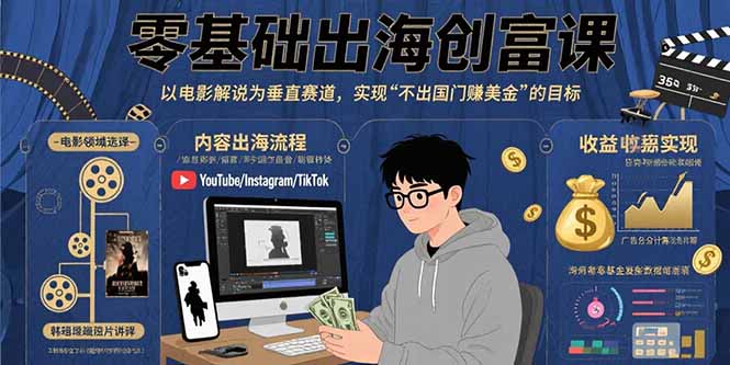 零基础出海创富课：以电影解说为垂直赛道，实现不出国门赚美金的目标-悟思笔记，一个低调的学习营。