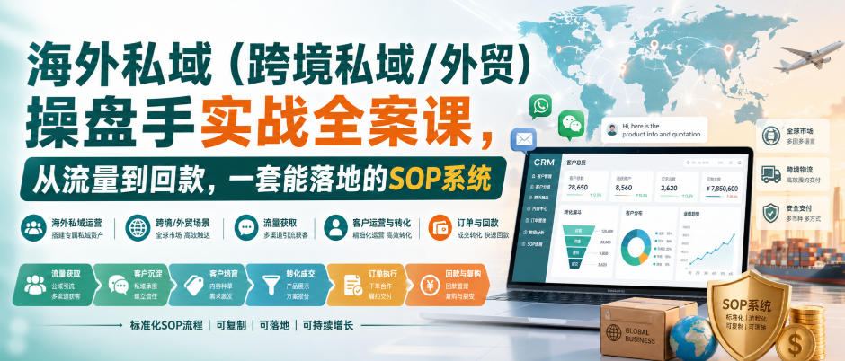 海外私域(跨境私域/外贸)操盘手实战全案课，从流量到回款，一套能落地的SOP系统-悟思笔记，一个低调的学习营。