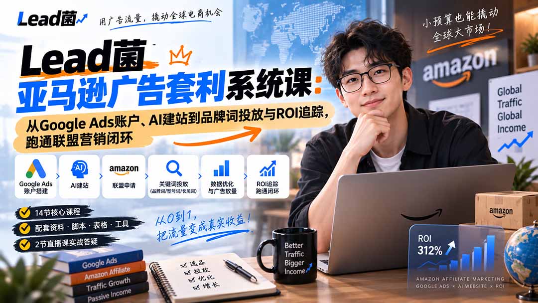 Lead菌亚马逊广告套利系统课：从Google Ads账户、AI建站到品牌词投放与ROI追踪，跑通联盟营销闭环-悟思笔记，一个低调的学习营。