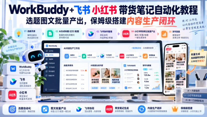 WorkBuddy+飞书小红书带货笔记自动化教程，选题图文批量产出，保姆级搭建内容生产闭环【文档】-悟思笔记，一个低调的学习营。