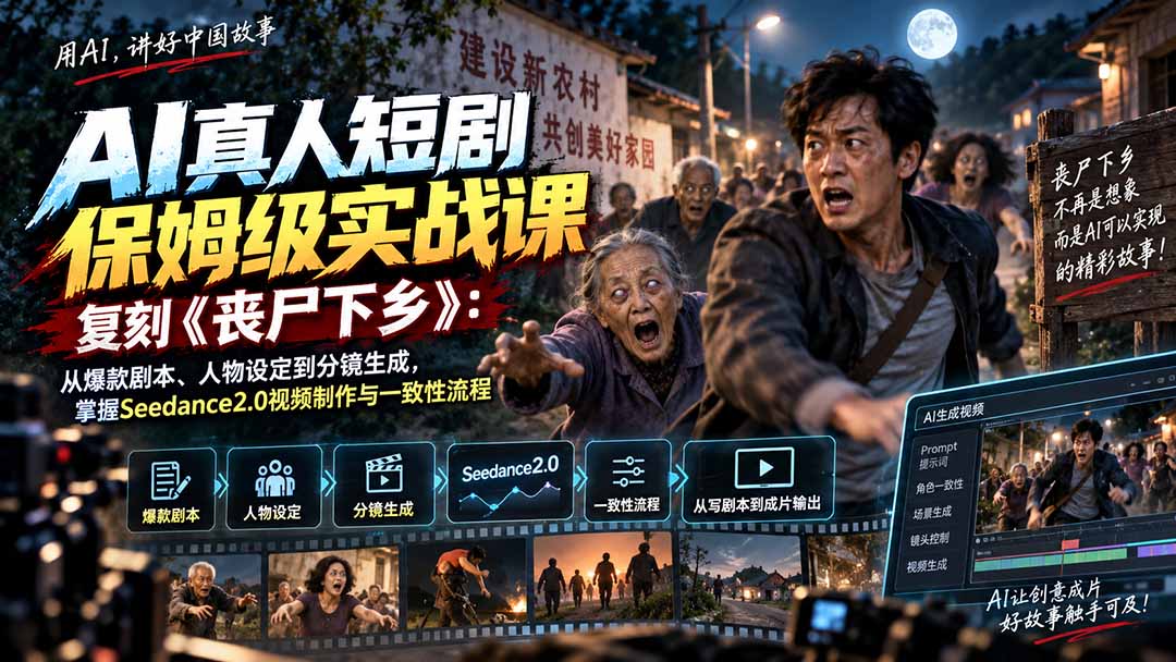 AI真人短剧保姆级实战课，复刻《丧尸下乡》：从爆款剧本、人物设定到分镜生成，掌握Seedance2.0视频制作与一致性流程-悟思笔记，一个低调的学习营。