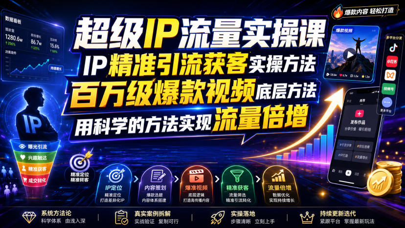 超级IP流量实操课，IP精准引流获客实操方法，百万级爆款视频底层方法，用科学的方法实现流量倍增-悟思笔记，一个低调的学习营。