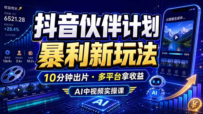 抖音伙伴计划最新玩法，无需配音剪辑，10分钟出一条原创视频，轻松日入三位数-悟思笔记，一个低调的学习营。