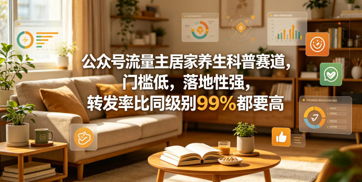公众号流量主居家养生科普赛道，门槛低，落地性强，转发率比同级别99％都要高-悟思笔记，一个低调的学习营。