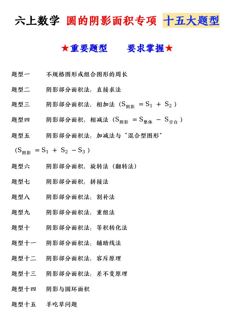 六上数学圆的阴影面积专项十五大题型-悟思笔记，一个低调的学习营。