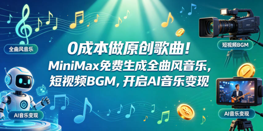 0成本做原创歌曲！MiniMax免费生成全曲风音乐，短视频BGM，开启AI音乐变现-悟思笔记，一个低调的学习营。