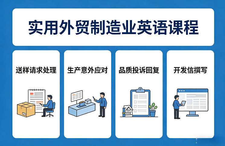 实用外贸制造业英语课程，教你专业处理送样请求、应对生产意外、回复品质投诉、撰写开发信等-悟思笔记，一个低调的学习营。
