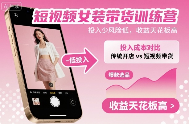 短视频女装带货训练营，投入少风险低，收益天花板高-悟思笔记，一个低调的学习营。