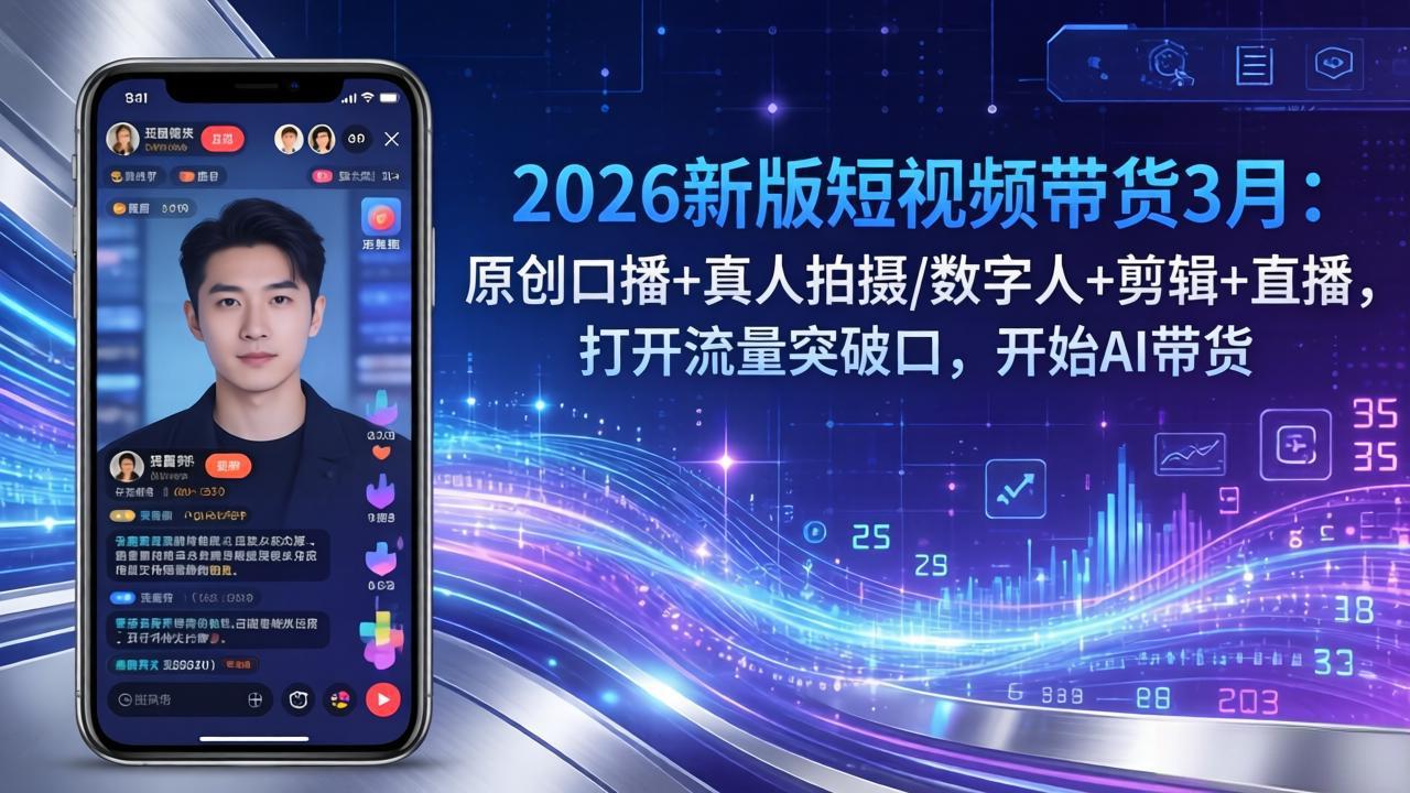 2026新版短视频带货3月：原创口播+真人拍摄/数字人+剪辑+直播，打开流量突破口，开始AI带货-悟思笔记，一个低调的学习营。