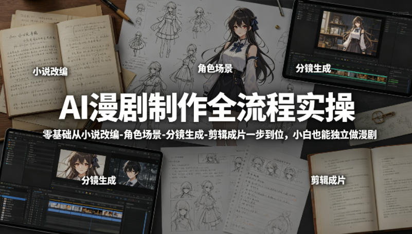 AI漫剧制作全流程实操，零基础从小说改编-角色场景-分镜生成-剪辑成片一步到位，小白也能独立做漫剧-悟思笔记，一个低调的学习营。