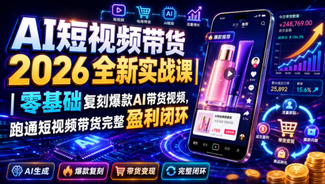 AI短视频带货2026全新实战课｜零基础复刻爆款AI带货视频，跑通短视频带货完整盈利闭环-悟思笔记，一个低调的学习营。