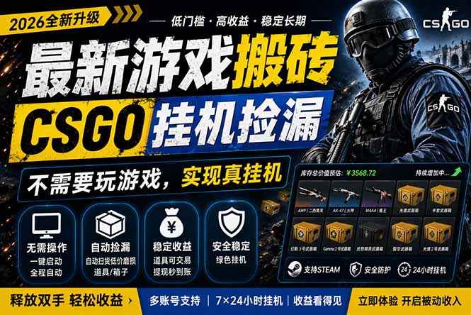 最新游戏搬砖，CSGO纯挂机，不需要玩游戏，实现真挂机，月入1W+，五一小高峰上车可吃肉，...-悟思笔记，一个低调的学习营。