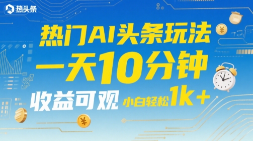 热门AI头条玩法，一天10分钟，收益可观，小白轻松日入1k+【揭秘】-悟思笔记，一个低调的学习营。