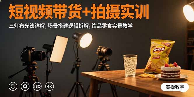 短视频带货+拍摄实训：三灯布光法详解,场景搭建逻辑拆解,饮品零食实景教学-悟思笔记，一个低调的学习营。