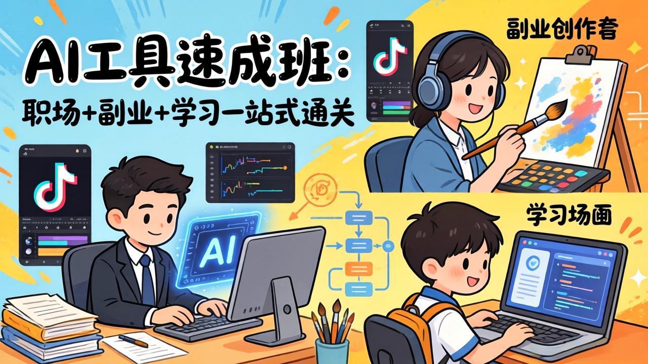 AI工具速成班：职场+副业+学习一站式通关，20+爆款类型+剪映技巧+抖音算法，0基础快速上手-悟思笔记，一个低调的学习营。