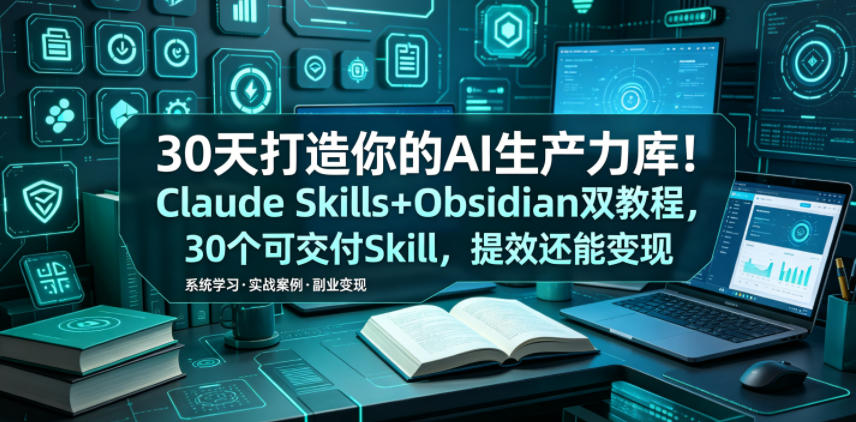 30天打造你的AI生产力库！Claude Skills+Obsidian 双教程，30 个可交付 Skill，提效还能变现-悟思笔记，一个低调的学习营。