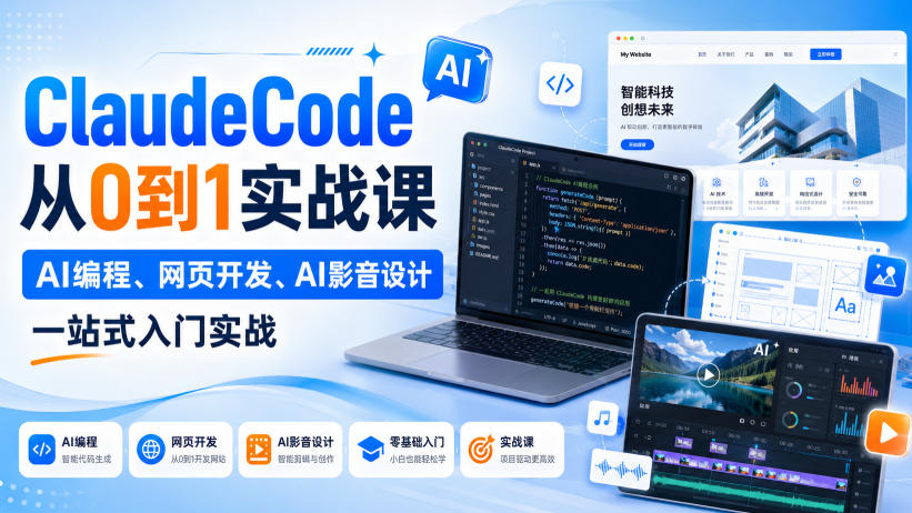 Claude Code从0到1实战课，AI编程、网页开发、AI影音设计一站式入门实战(更新)-悟思笔记，一个低调的学习营。
