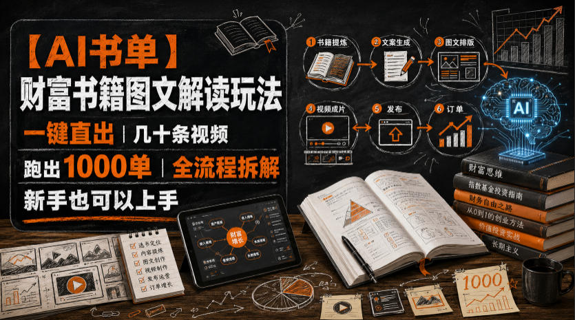 【AI书单】财富书籍图文解读玩法，一键直出，几十条视频，跑出1000单，全流程拆解，新手也可以上手-悟思笔记，一个低调的学习营。