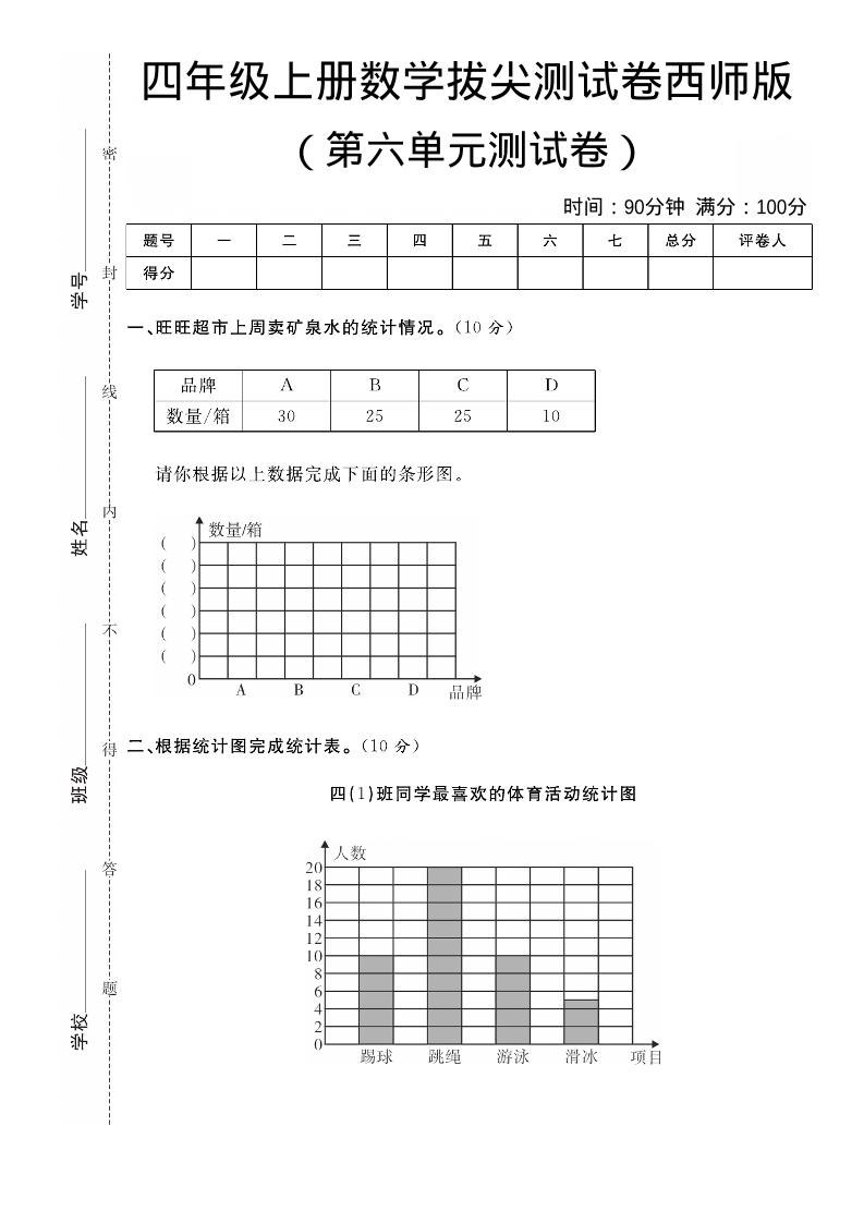 四年级上数学第六单元拔尖测试卷《西师版》-悟思笔记，一个低调的学习营。