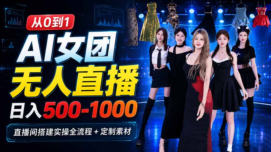 AI 女团无人直播，躺入500-1000每天，直播间搭建实操全流程+定制素材-悟思笔记，一个低调的学习营。