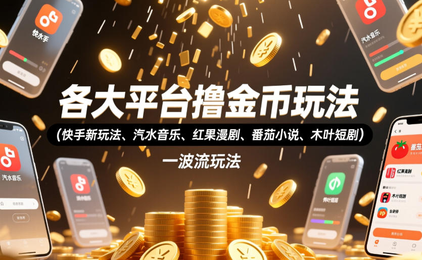 各大平台撸金币玩法(快手新玩法、汽水音乐、红果漫剧、番茄小说、木叶短剧)，一波流玩法(收费398元的教程)-悟思笔记，一个低调的学习营。