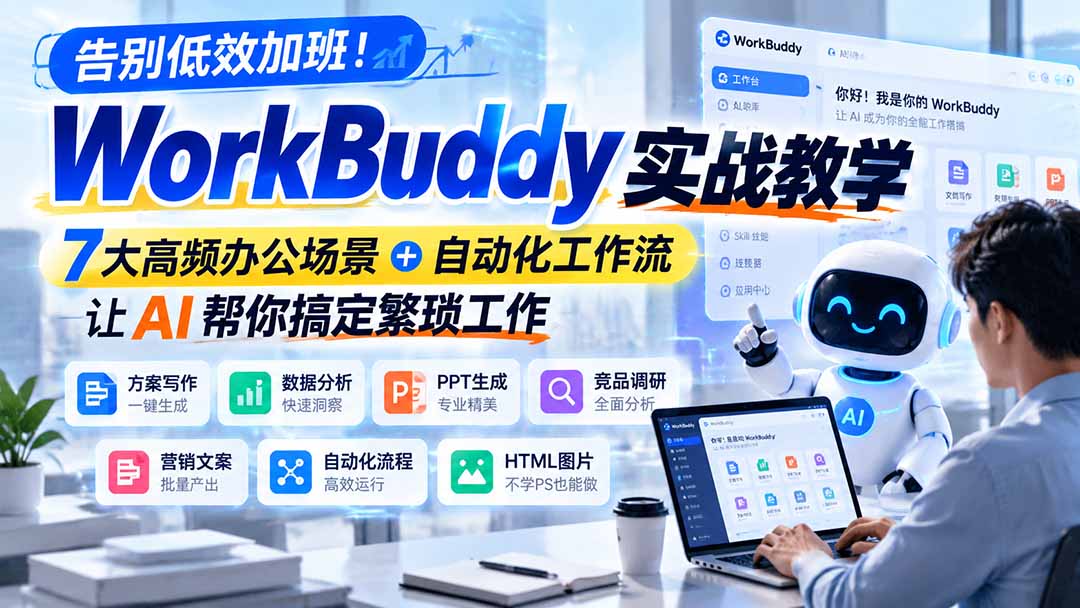 告别低效加班！WorkBuddy实战教学，7大高频办公场景＋自动化工作流，让AI帮你搞定繁琐工作-悟思笔记，一个低调的学习营。