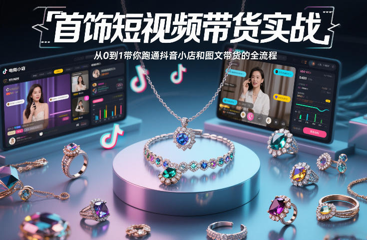 首饰短视频带货实战，从0到1带你跑通抖音小店和图文带货的全流程-悟思笔记，一个低调的学习营。