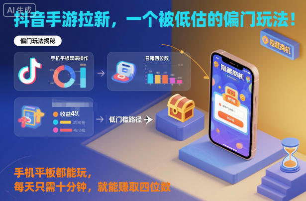 抖音手游拉新，一个被低估的偏门玩法！手机平板都能玩，每天只需十分钟，就能賺取四位数【揭秘】-悟思笔记，一个低调的学习营。