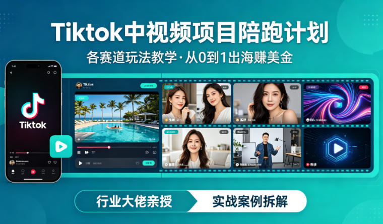 某大佬的Tiktok中视频项目陪跑，涵盖TK各个赛道玩法教学，从0到1出海賺美金-悟思笔记，一个低调的学习营。