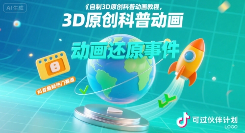 自制3D原创科普动画教程，动画还原事件，抖音最新热门赛道，可过伙伴计划-悟思笔记，一个低调的学习营。
